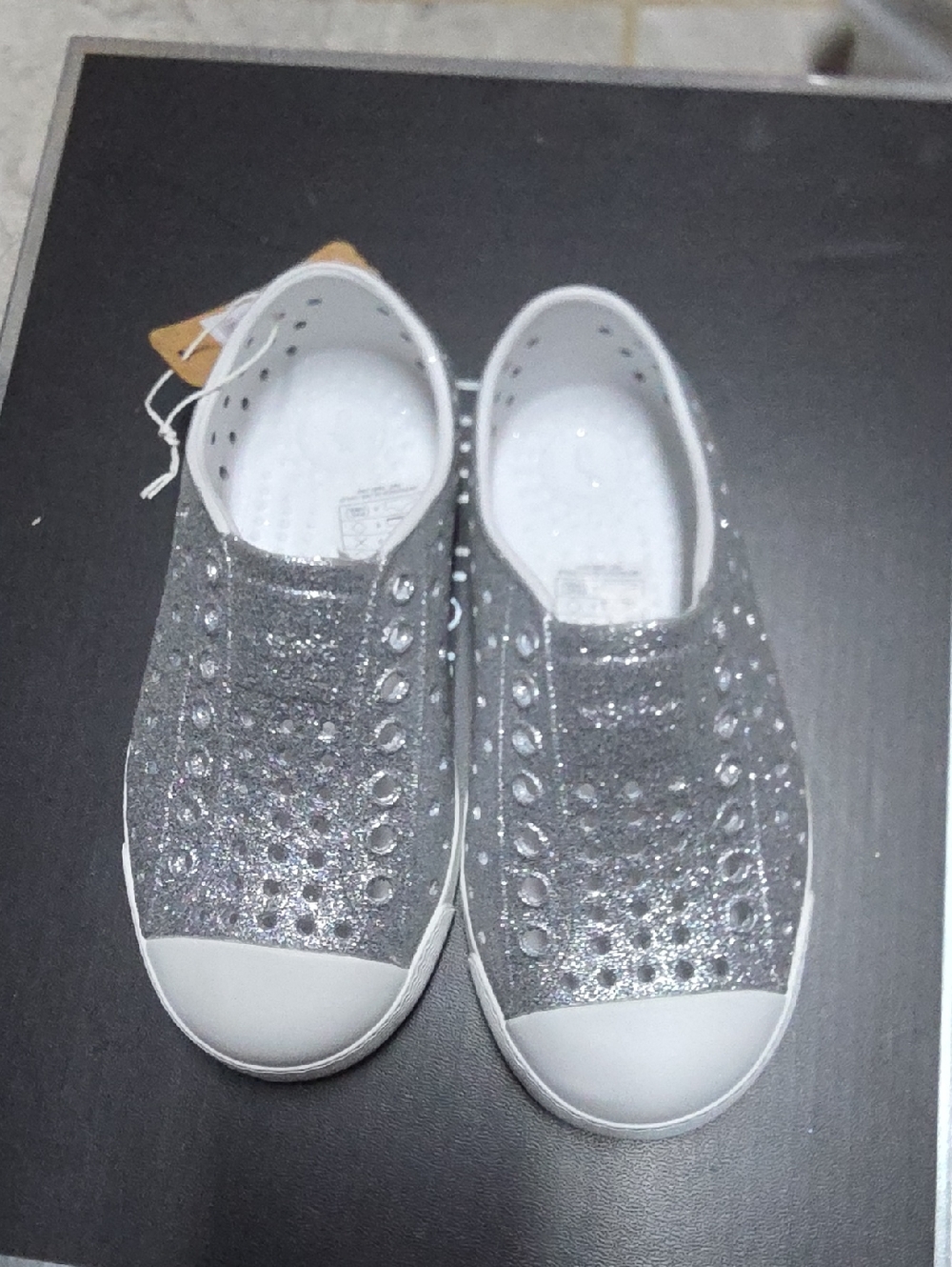 Native Shoes Kids Silver Glitter Slip-On Sneakers